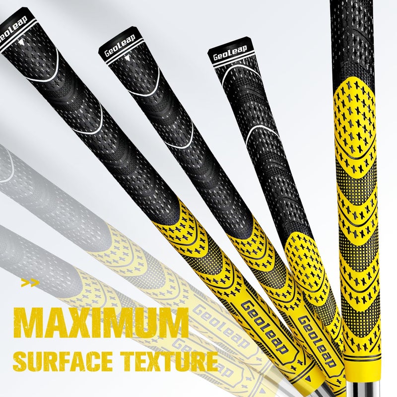Geoleap Golf Grips Set of 13- Cord Rubber Compound Material, Hybrid Golf Club Grips, All Weather Performance.(Yellow, Standard) - Image 4